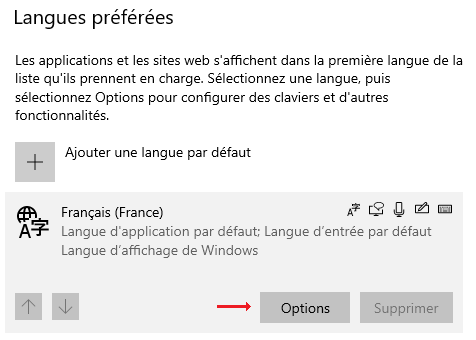 Options du clavier français sous Windows 10