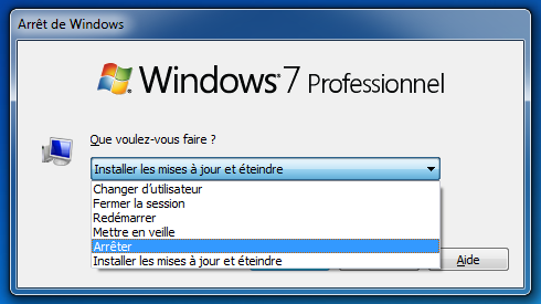 Windows 7 : Arrêter sans les mises à jour