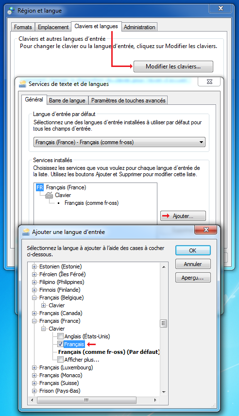 Désinstallation du clavier FR-OSS sous Windows 7