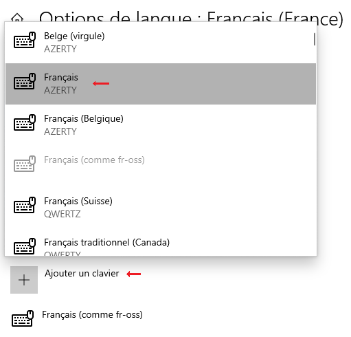 Désinstallation du clavier FR-OSS sous Windows 10