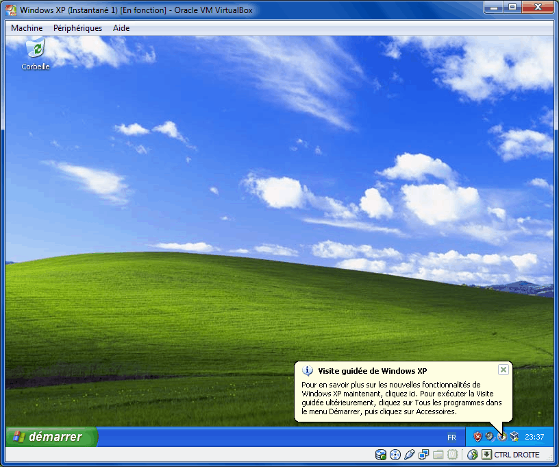 Bureau de Windows XP sous VirtualBox